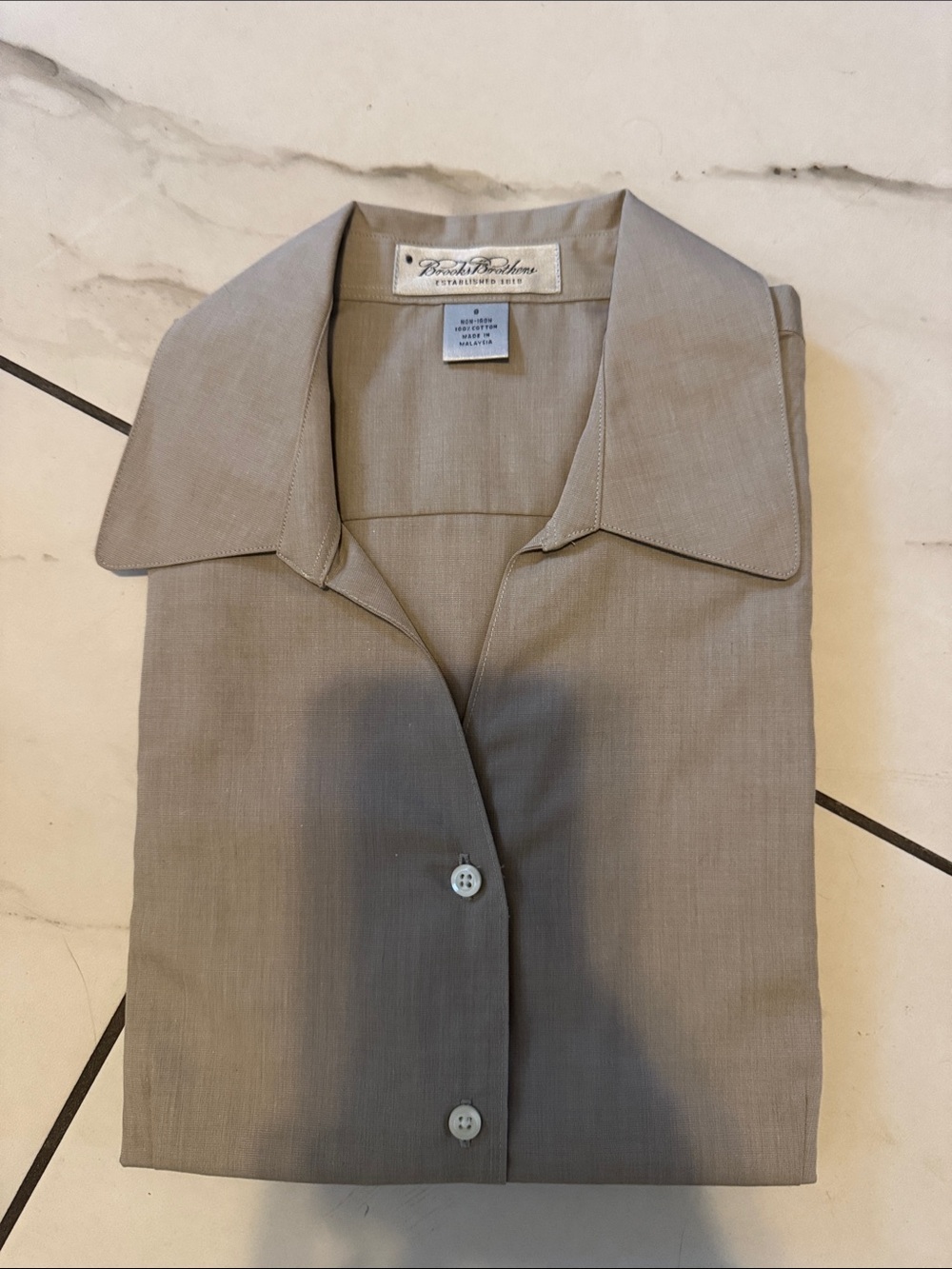 Brooks Brothers short sleeved Taupe Button-Up Blouse